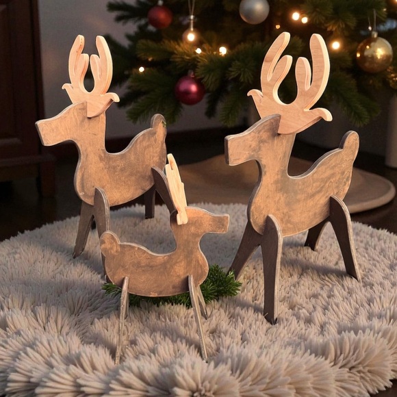 Hand Crafted Other - Large Wooden Reindeer Holiday Decoration
